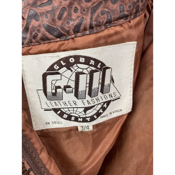 Vintage G-III Global Identity Brown Animal Print Leather Pencil Skirt Size 3/4 - Picture 7 of 9